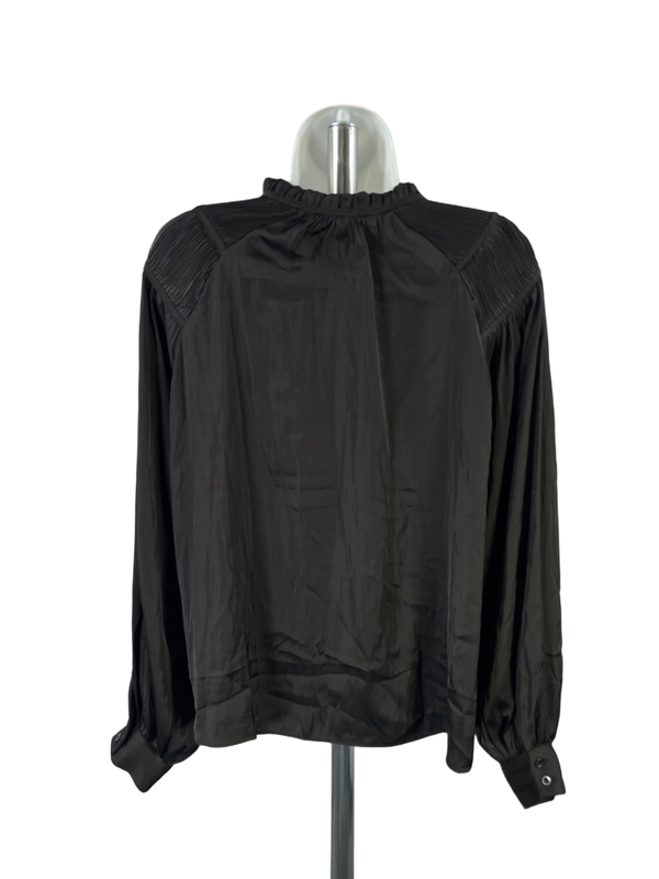Rachel Roy Women's Black Pleated Shoulder Long Sleeve Keyhole Front Blouse - M image 2