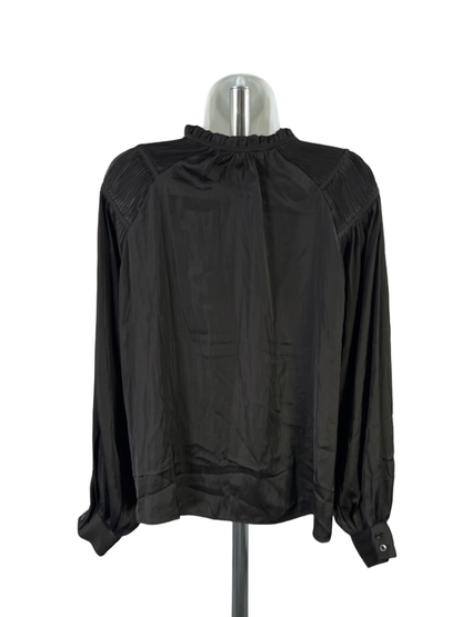 Rachel Roy Women's Black Pleated Shoulder Long Sleeve Keyhole Front Blouse - M image 2