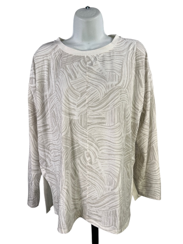 Garnet Hill Women's White/Gray Long Sleeve T-Shirt - M