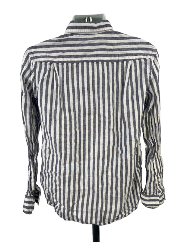Vineyard Vines Men's Blue/White Linen Striped Long Sleeve Button Up Shirt - S image 2