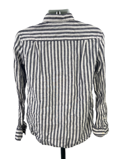 Vineyard Vines Men's Blue/White Linen Striped Long Sleeve Button Up Shirt - S image 2