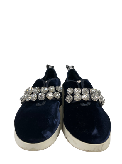 Miu Miu Women's Blue Velvet Crystal Accent Platform Loafers - 39/US 8.5 image 2