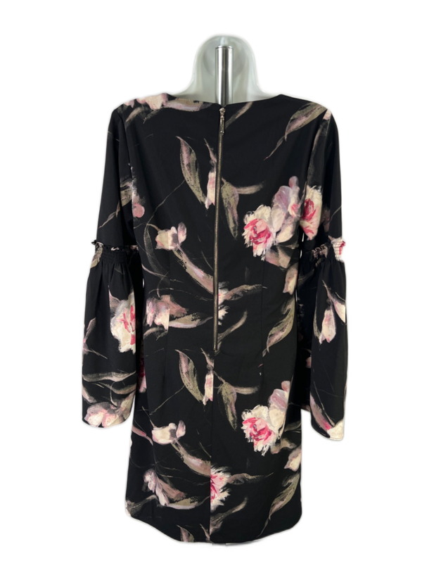 White House Black Market Women's Black/Pink Floral Bell Sleeve Midi Dress - 2 image 2
