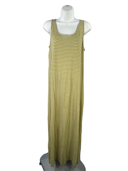Eileen Fisher Women's Yellow/Gray Striped Linen Sleeveless Maxi Tank Dress - M