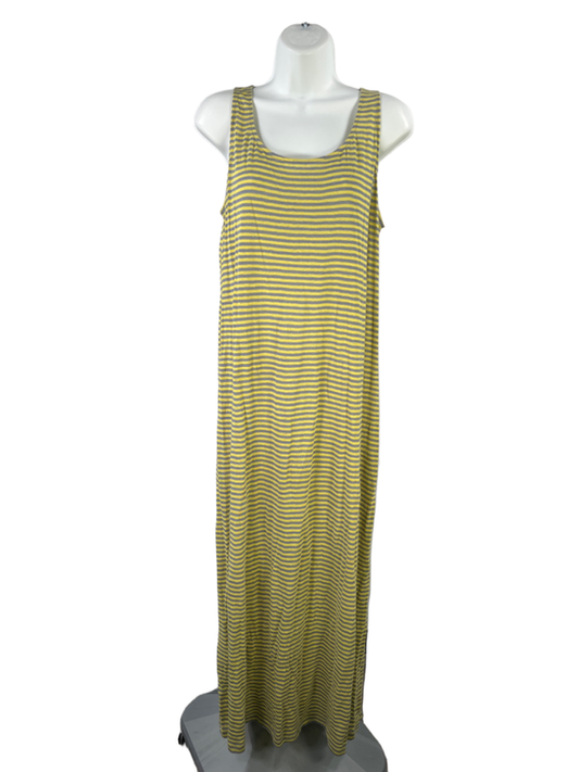 Eileen Fisher Women's Yellow/Gray Striped Linen Sleeveless Maxi Tank Dress - M