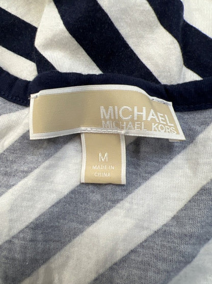 Michael Kors Women's Blue/White Striped Cap Sleeve Tee Shirt - M image 3