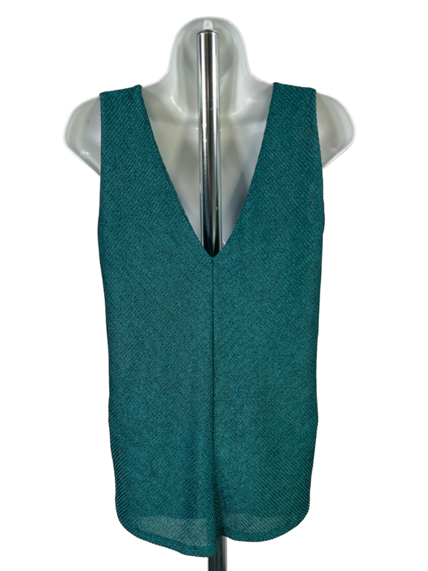White House Black Market Women's Green Metallic Sleeveless Layered Top - S image 2