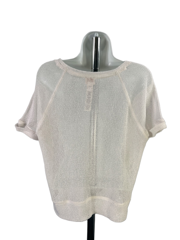 Chico's Women's White Crochet Knit Sheer Short Sleeve Tee Shirt - 1/US M image 2