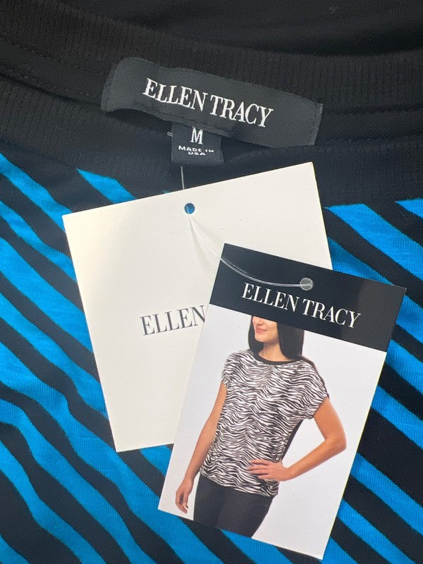 Ellen Tracy Women's Black/White Striped Dolman Cap Sleeve T-Shirt - M image 3