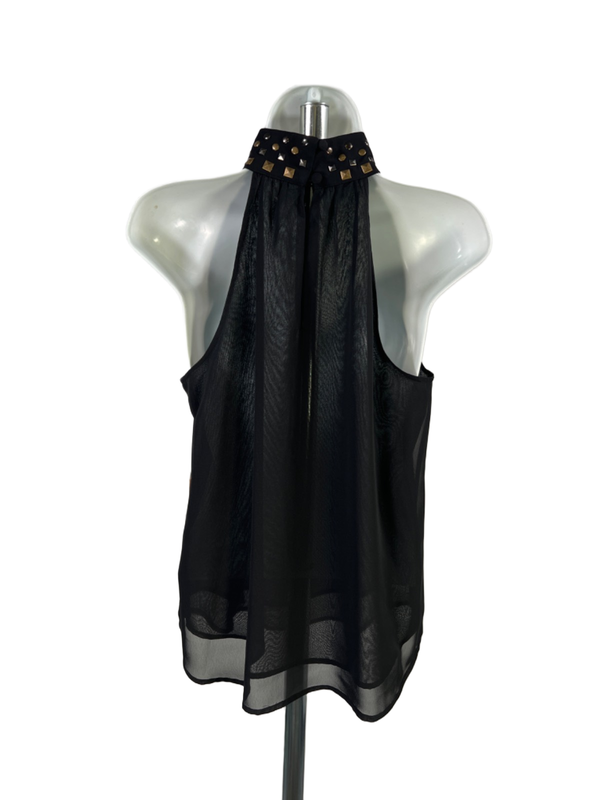 Kenneth Cole Women's Black Studded Neck Sleeveless Semi-Sheer Blouse - 4 image 2