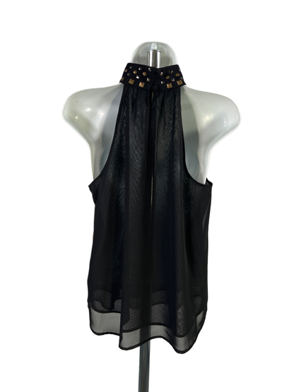 Kenneth Cole Women's Black Studded Neck Sleeveless Semi-Sheer Blouse - 4 image 2