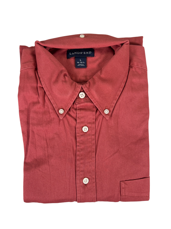 Lands End Men's Nantucket Red Long Sleeve Twill Button Up Shirt - L