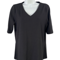 Calvin Klein Women's Black Short Sleeve Ribbed V-Neck T-Shirt - M