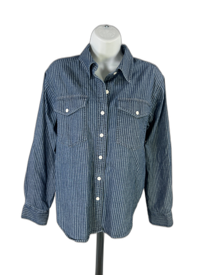 Banana Republic Women's Blue Chambray Western Striped Button Up Shirt - S