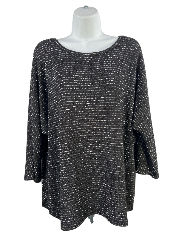 Chico's Women's Black Metallic 3/4 Sleeve Sweater - 3/US XL