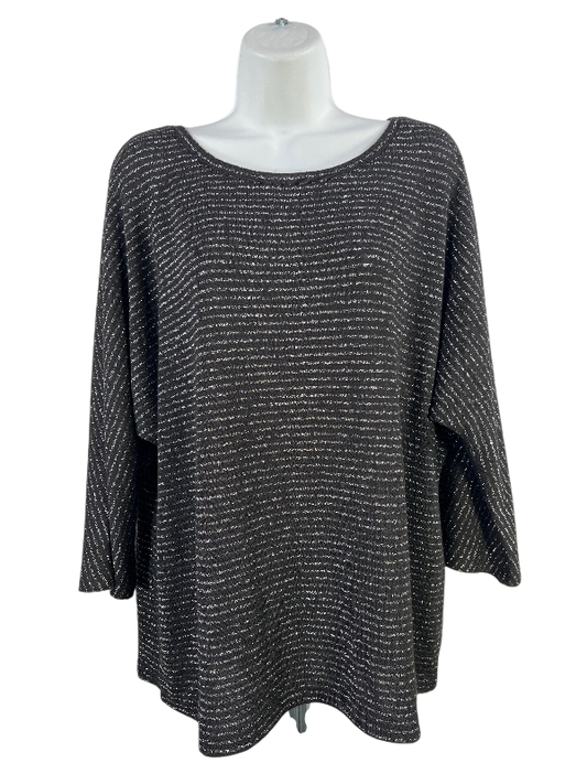 Chico's Women's Black Metallic 3/4 Sleeve Sweater - 3/US XL