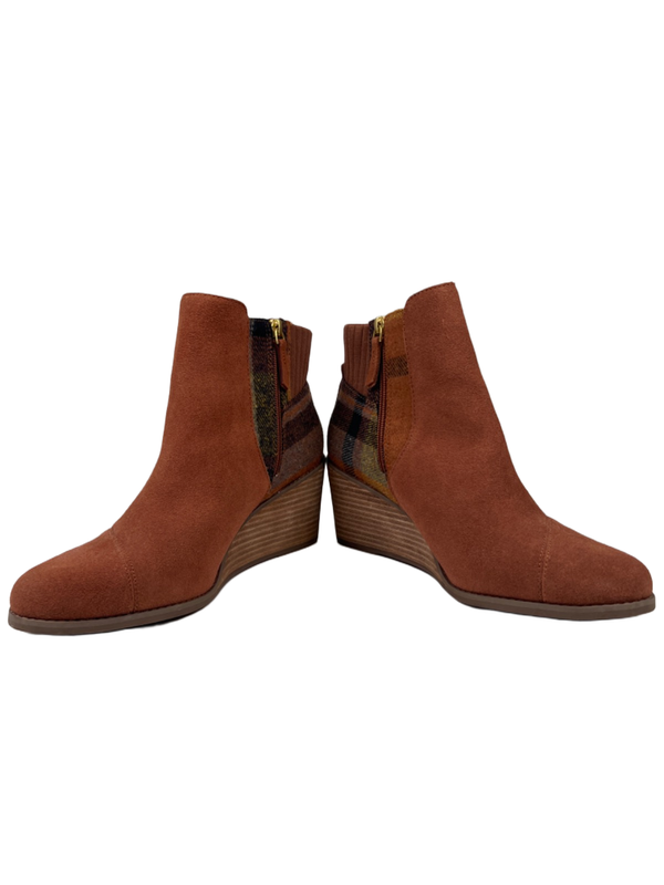 TOMS Women's Brown Suede Plaid Sadie Wedge Side Zip Ankle Booties - 9.5 image 6