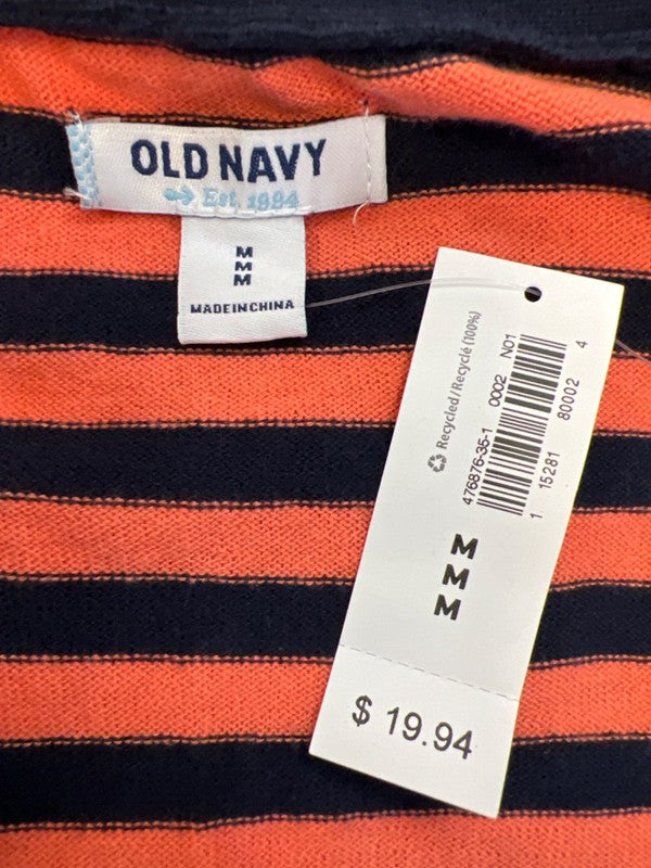 Old Navy Women's Blue/Orange Striped V Neck Button Up Long Sleeve Sweater - M image 3