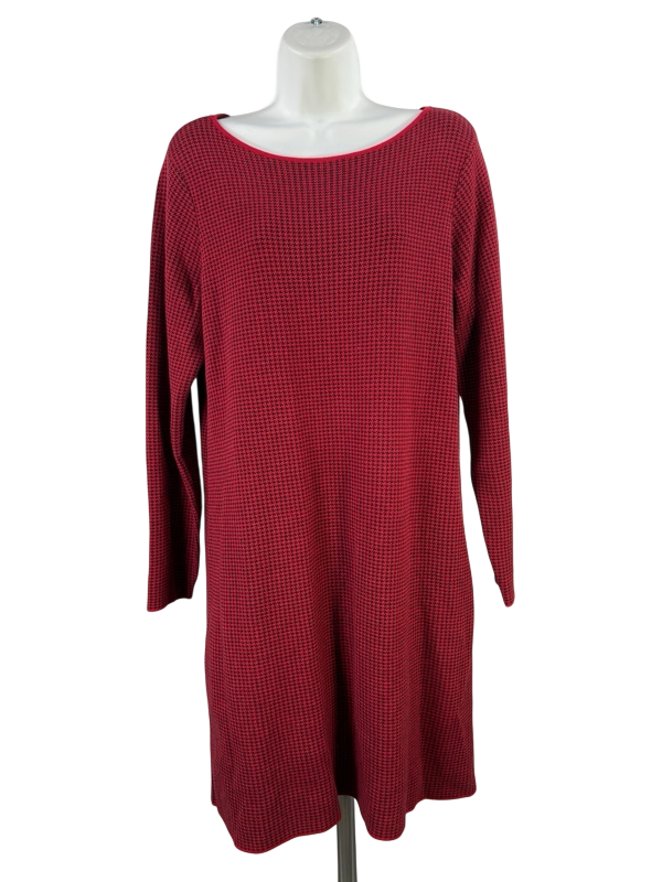 J.Jill Women's Red Houndstooth Long Sleeve Sweater Dress - M