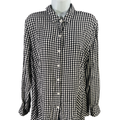 J Jill Women's Black/White Checkered Long Sleeve Button Up Shirt - L