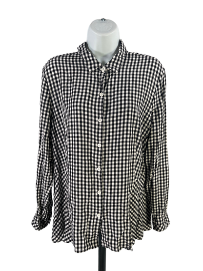 J Jill Women's Black/White Checkered Long Sleeve Button Up Shirt - L