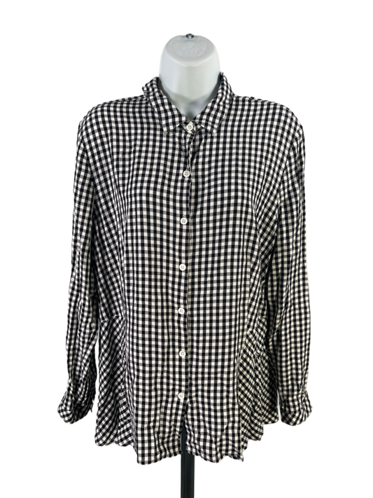 J Jill Women's Black/White Checkered Long Sleeve Button Up Shirt - L
