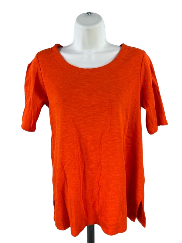 J.Jill Women's Orange Short Sleeve Scoop Neck Side Slit T-Shirt - XS