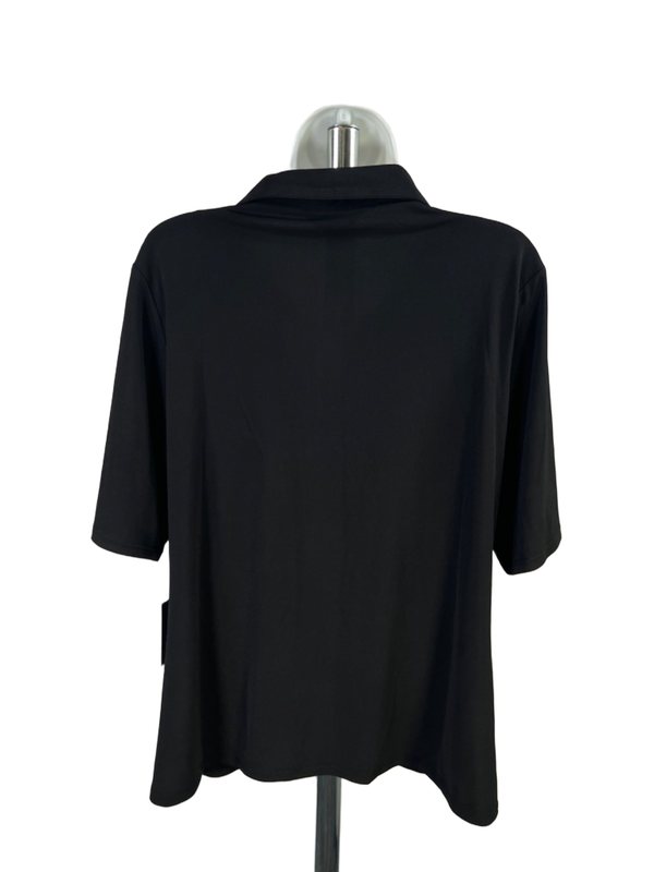 Simply Vera Women's Black Ruched Button Up Elbow Sleeve Blouse - XXL image 2