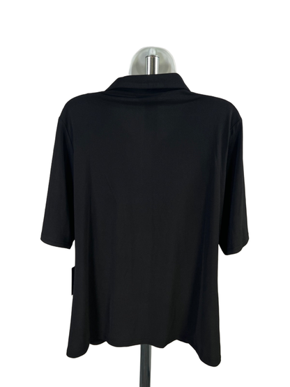 Simply Vera Women's Black Ruched Button Up Elbow Sleeve Blouse - XXL image 2
