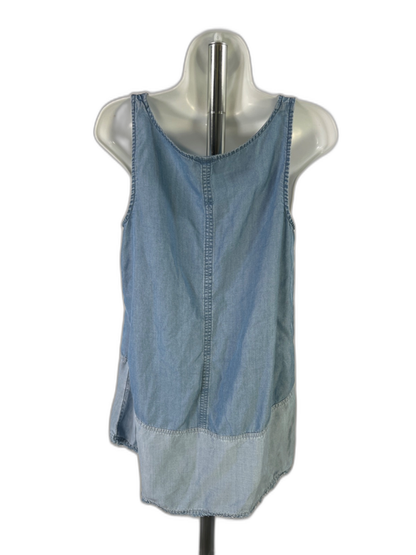 J Jill Denim Women's Blue Two Tone Frayed Trim Sleeveless Shirt - M image 2