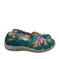 Skechers Women's Blue/Pink Floral Scallop Trim Slip On Shoes - 9 Wide