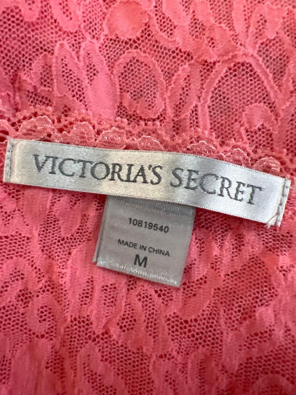 Victoria's Secret Women's Pink Lace Mesh Long Bell Sleeve Mini Night Dress - M image 3
