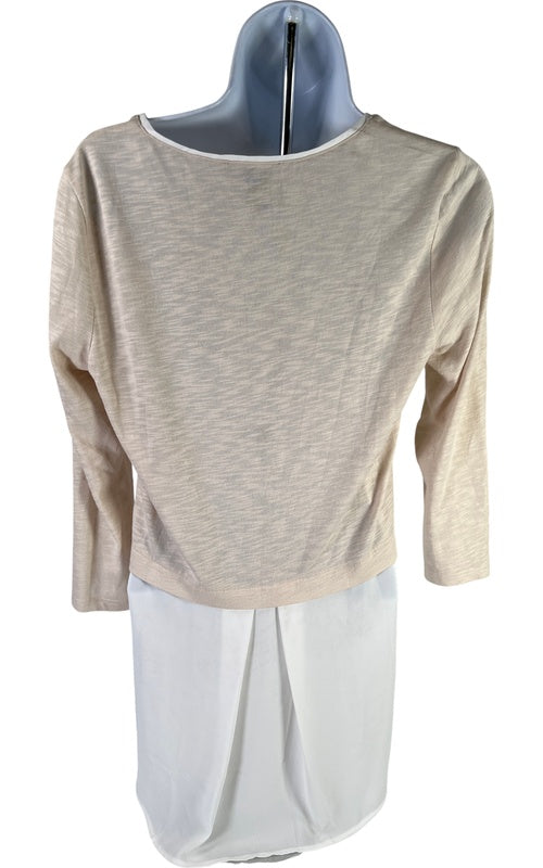 White House Black Market Women’s Beige 3/4 Sleeve Tunic Shirt - S image 3