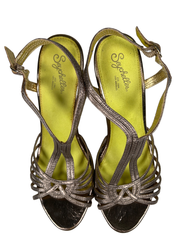Seychelles Women's Gray Metallic Strappy Slingback Wedge Heel Sandals - 7.5 image 3