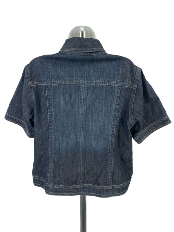Chico's Platinum Women's Dark Wash Short Sleeve Button Up Jean Jacket - 2/US L image 2