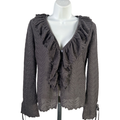 LOFT Women's Gray Long Sleeve Button Close Ruffle Trim Cardigan Sweater - S