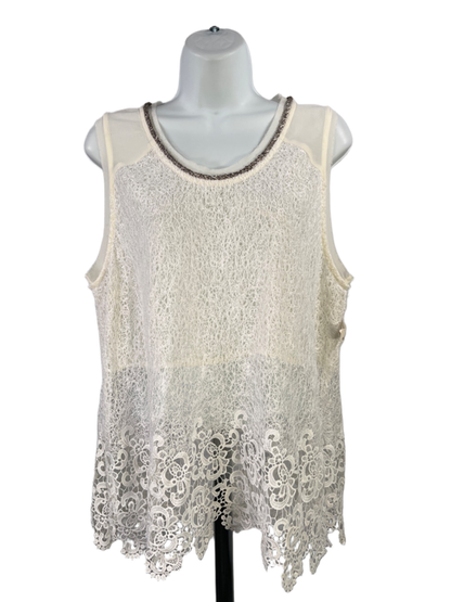 Miss Me Women's Ivory/White Crochet Semi-Sheer Sleeveless Blouse - L