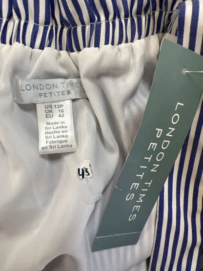London Times Women's Blue Striped Floral Cold Shoulder Mini Dress - 12 Petite image 3