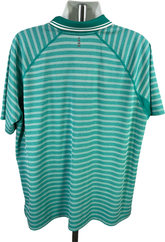 Lands End Men’s Green/Blue Striped Short Sleeve Athletic Polo - XXL