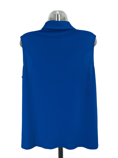 Adrianna Papell Women's Blue V Neck Button Up Sleeveless Blouse - L image 2