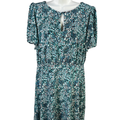 LOFT Women's Blue Floral Short Sleeve Keyhole Front A-Line Dress - 8