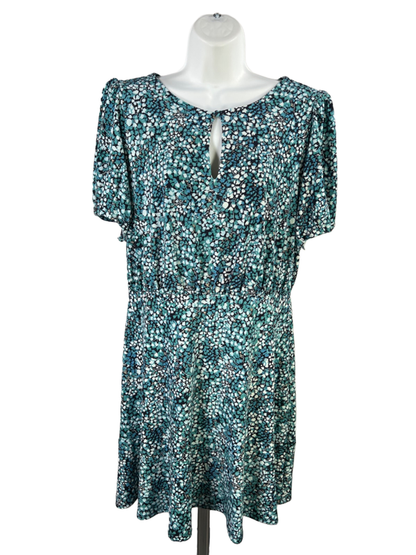 LOFT Women's Blue Floral Short Sleeve Keyhole Front A-Line Dress - 8