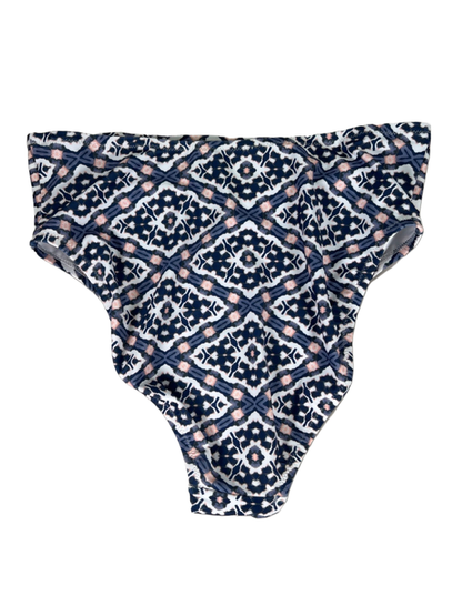 Jessica Simpson Women's Blue/White Venice Shirred High Rise Bikini Bottoms - M image 2
