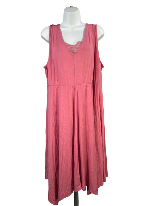 Lane Bryant Women's Pink Lace Detail Sleeveless A-Line Midi Dress - 18/20