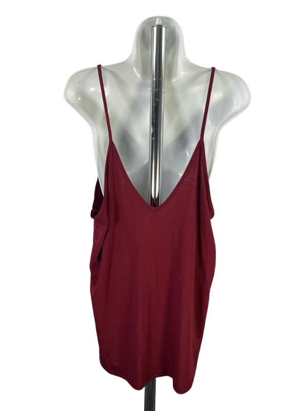 Athleta Women's Burgundy V Neck Side Slit Cami Strap Sleeveless Tank Top - L image 2