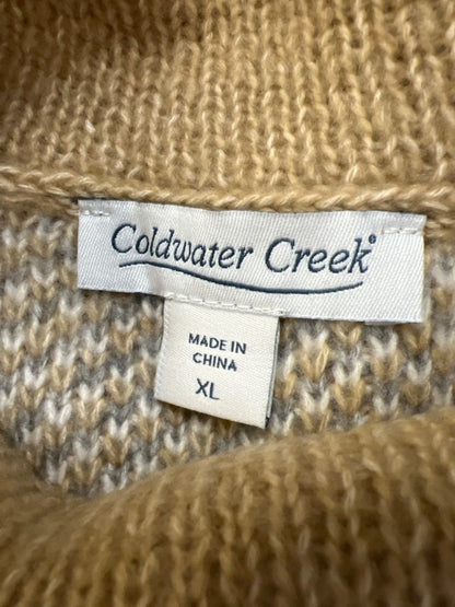 Coldwater Creek Women's Gray/Tan Knit Long Sleeve Cowl Neck Sweater - XL image 3