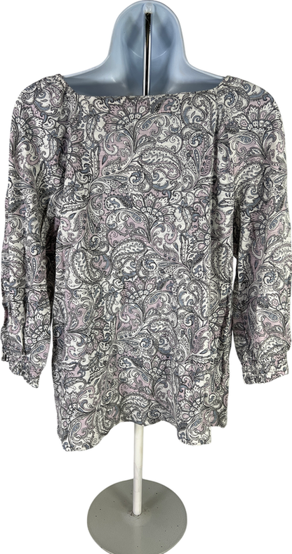 J.Jill Women’s Gray/White Paisley 3/4 Sleeve Smocked Square Neck Shirt - XS image 2