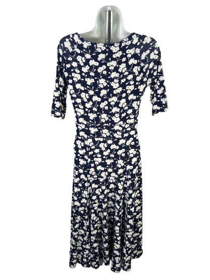 Lands End Women's Blue/White Floral A-Line Elbow Sleeve Midi Dress - XS image 2