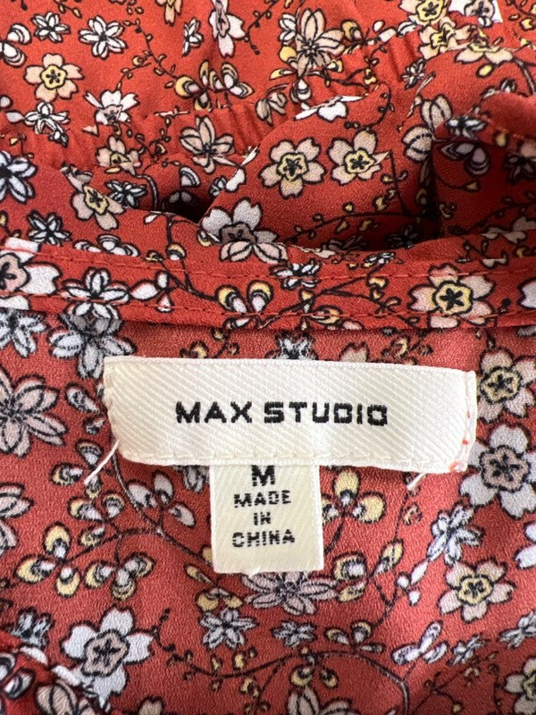 Max Studio Women's Orange Floral Ruffle Front Belted Sleeveless Blouse - S image 3