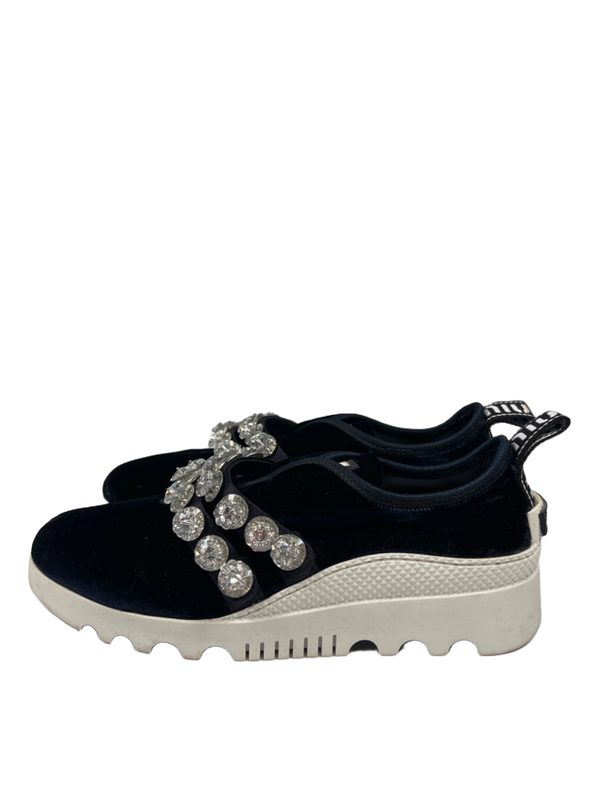 Miu Miu Women's Blue Velvet Crystal Accent Platform Loafers - 39/US 8.5 image 5